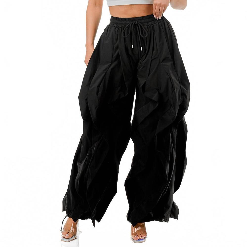 NEW HIGHLIGHT cascading plus oversized wide leg pants in black